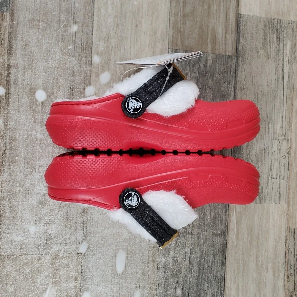 Crocs Classic Lined Santa Kids Clogs Sz 12 C12 Red Rubber Slip On Slingback Shoe